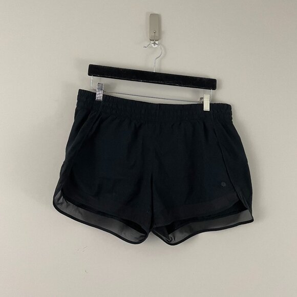 Athleta Mesh Racer Run Mid Rise 4" Shorts in Black Size Large - Picture 1 of 7